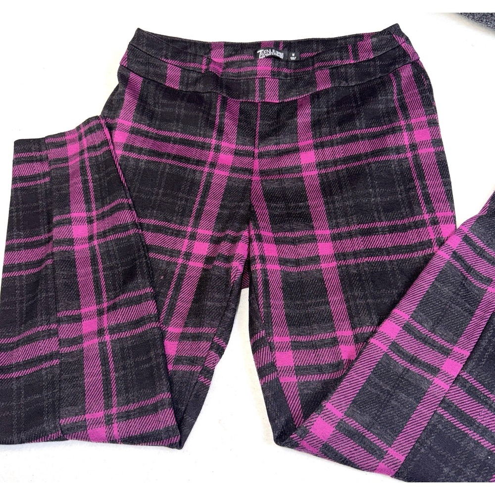 7th Avenue NY&C Women's M Gray Pink Plaid Pull On Skinny Pants